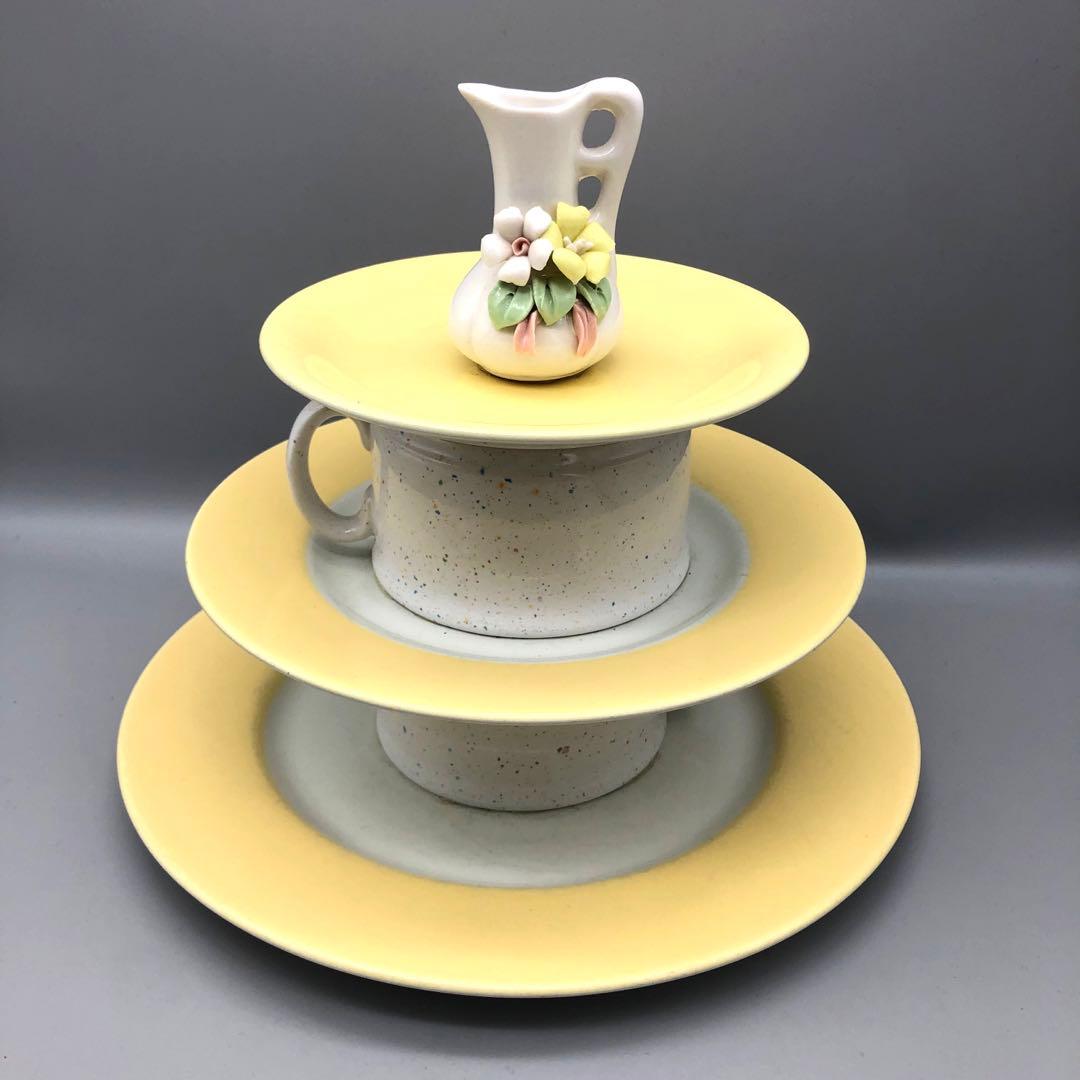 オランダHEMAアンティーク三段ティーカッププレート飾りスタンドビンテージ陶器