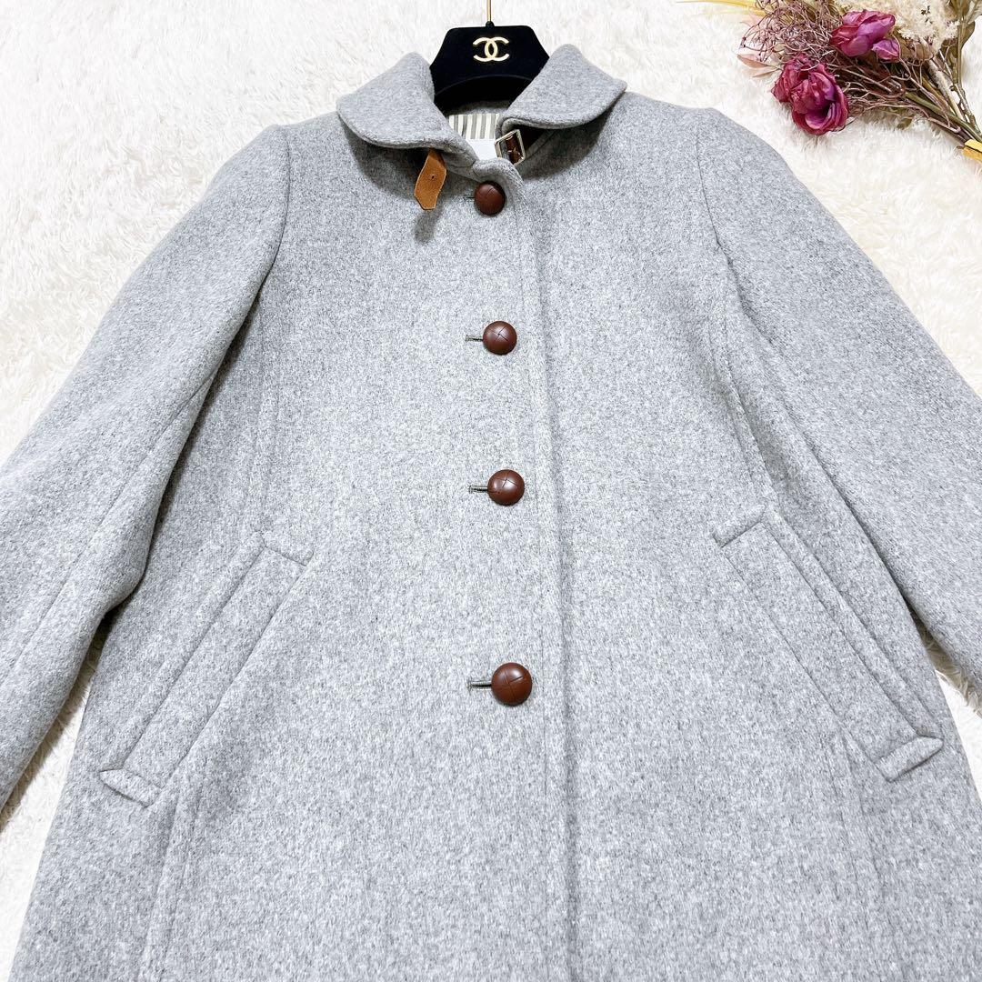 美品 マッキントッシュ くるみボタン レザーベルト ウールコート 36