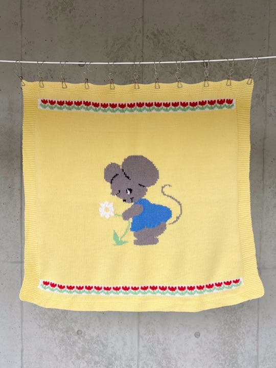 古着 ビンテージ 70s ネズミ グラニー ブランケット キャンプ ラグ