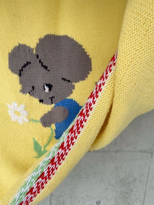 古着 ビンテージ 70s ネズミ グラニー ブランケット キャンプ ラグ