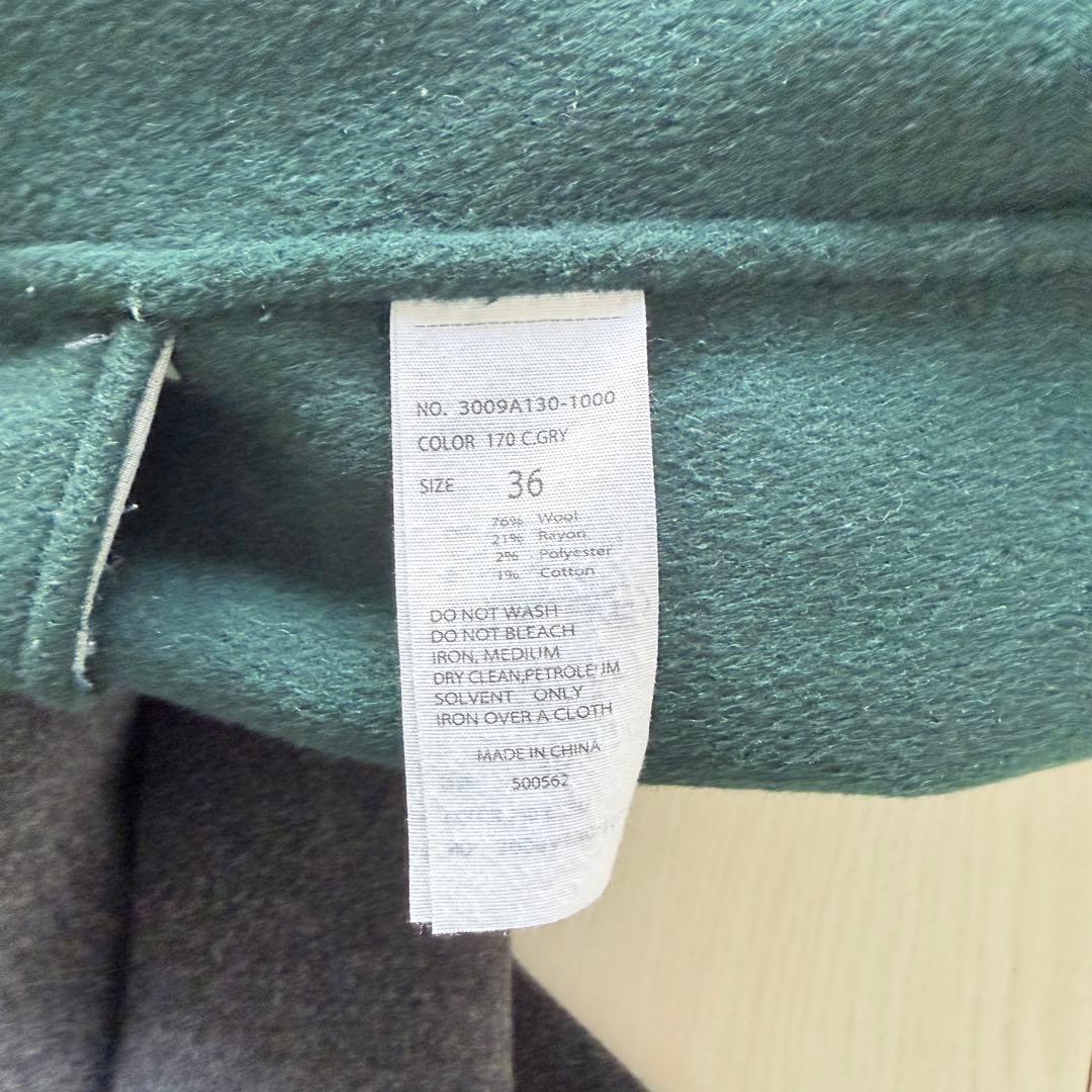 美品✨エンフォルド　ノーカラーリバーコート　バイカラー　グレー　深緑