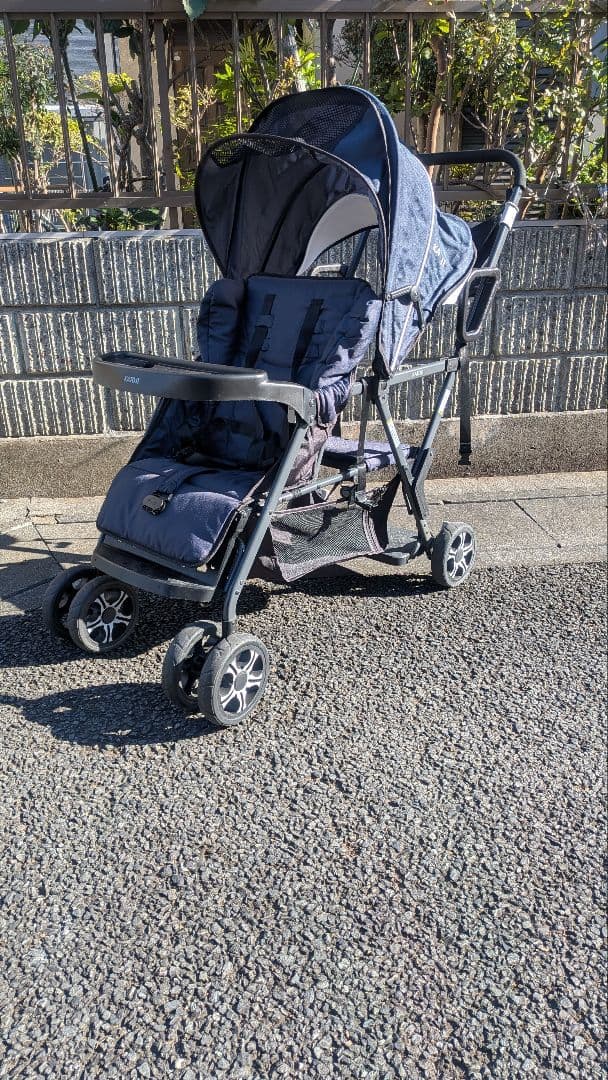 折りたたみ式ネイビー ベビーカー│KATOJI カトージ 二人乗りベビーカー