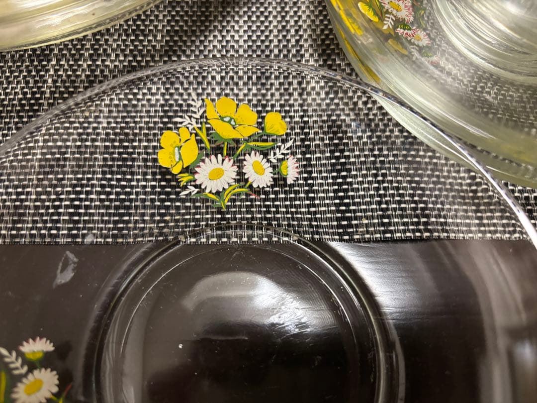 昭和レトロなパイレックス　花柄　耐熱ガラス皿　パイ皿等セット