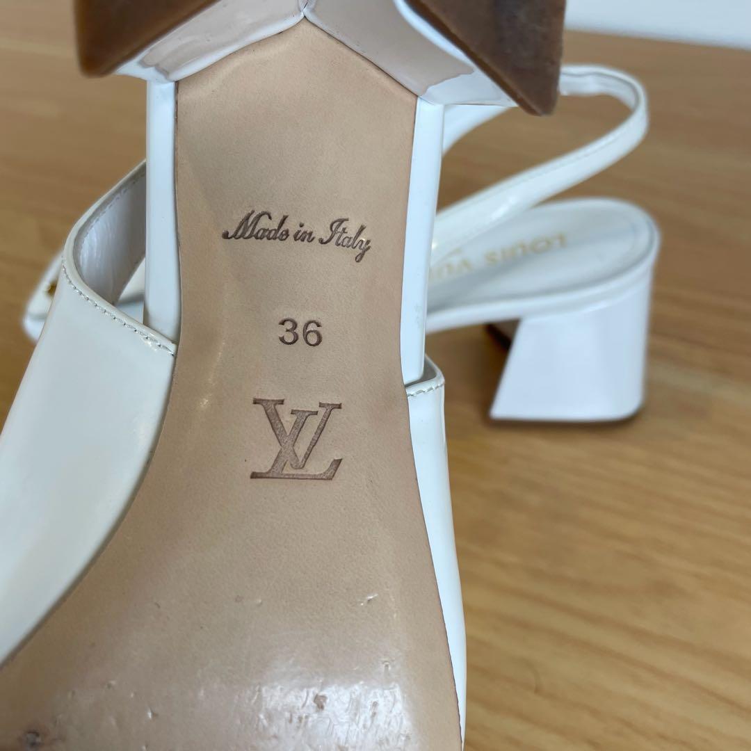 ルイヴィトン　エナメル　スクエアトゥパンプス　シェイクライン　ホワイト　36