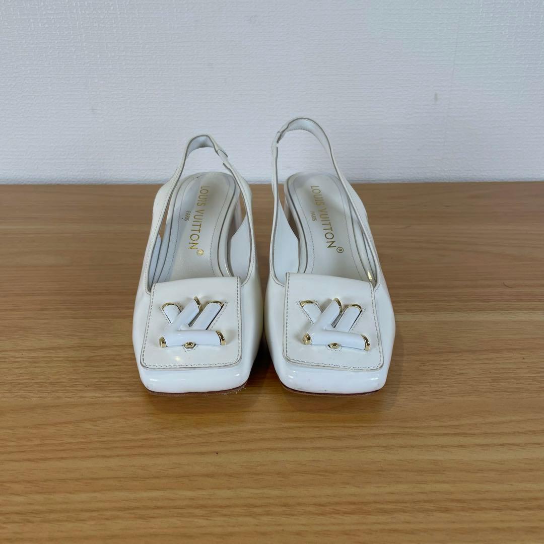 ルイヴィトン　エナメル　スクエアトゥパンプス　シェイクライン　ホワイト　36
