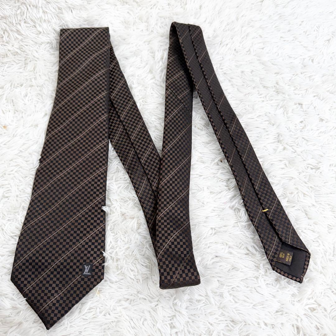 極美品✨ LOUIS VUITTON ネクタイ マイクロダミエ シルク ブラウン