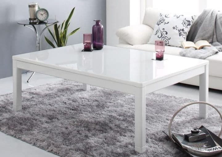 美品　こたつ　テーブル　ホワイト白 長方形 ヒーター付　鏡面　120