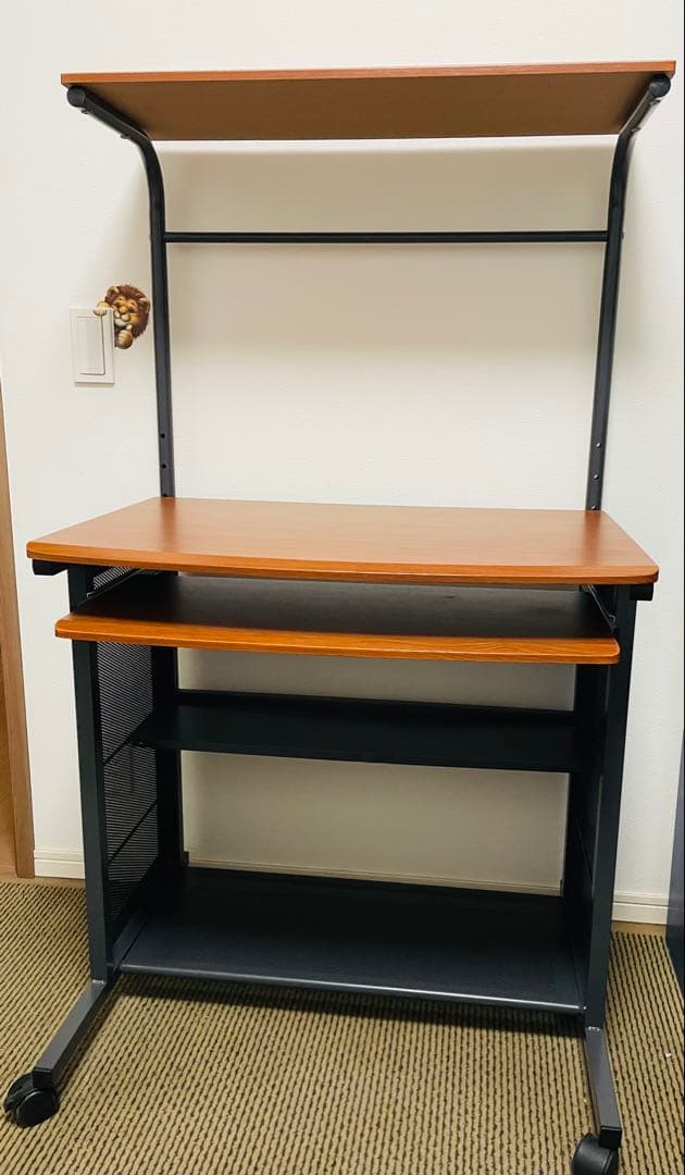 美品 パソコンデスク75cm幅 ワークデスク キーボードテーブル キャスター付き