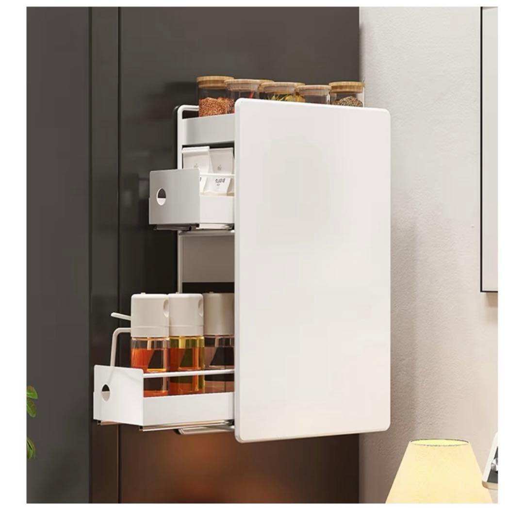 隠せる調味料ラック 3段 冷蔵庫サイドラック マグネット式 双方向に引き出し可能