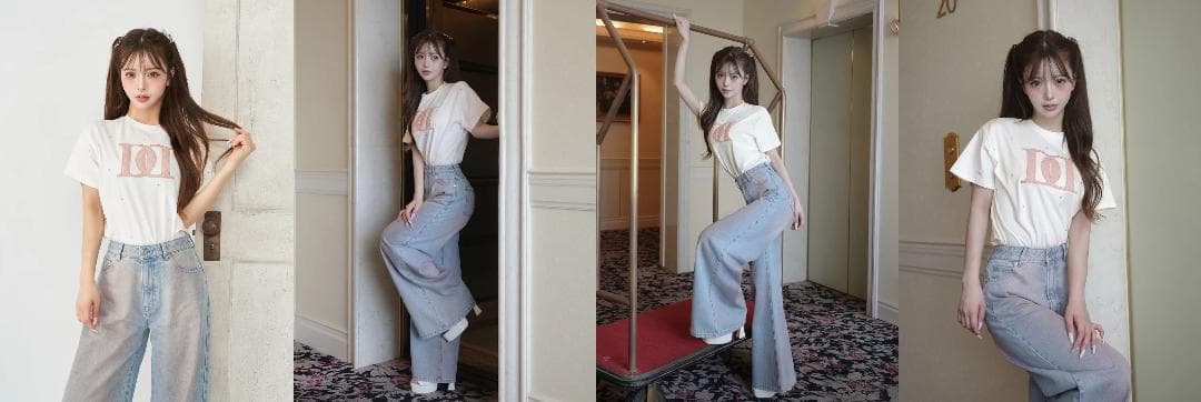 ダーリッチ darich キルティングアップリケビジューTシャツ ホワイト