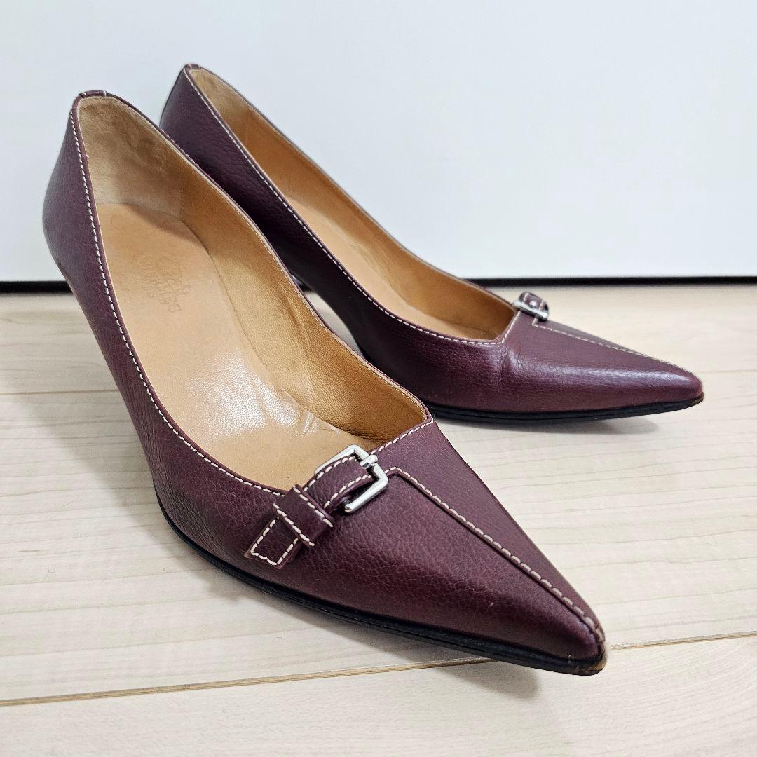バーガンディ レザーハイヒール HERMES 23.5cm エルメス