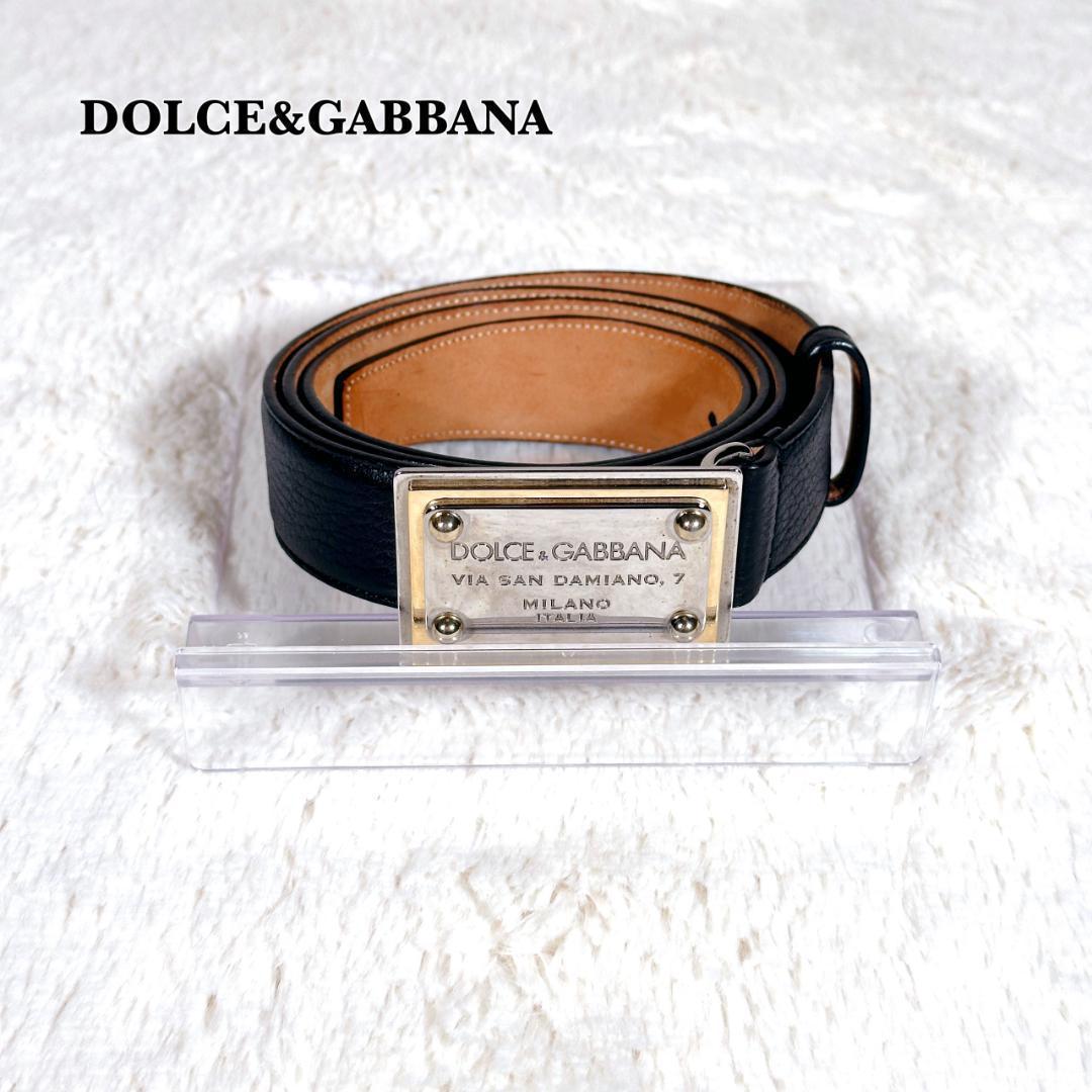 美品 DOLCE&GABBANA D&G 黒 金 ベルト レザー ドルガバ 本革