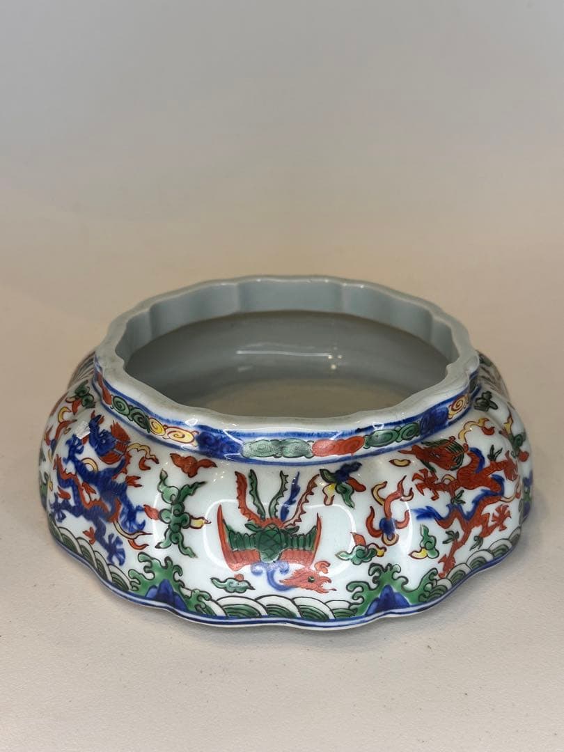 中国 大明嘉靖年製 五彩龍文 筆洗 古陶磁 文房具 骨董品