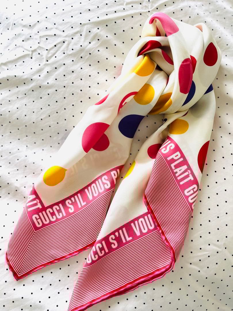 【GUCCI】グッチ ドット & ロゴデザイン シルク スカーフ