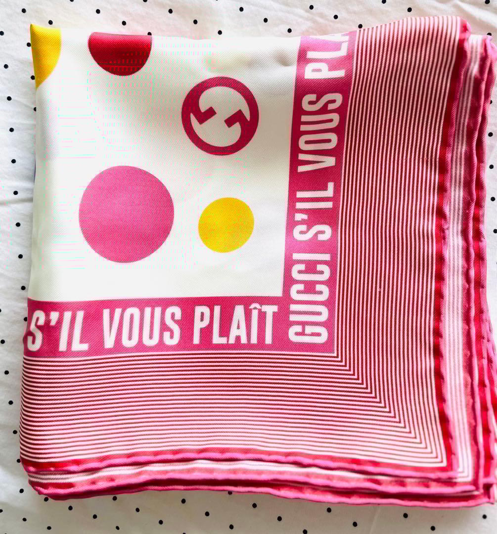 【GUCCI】グッチ ドット & ロゴデザイン シルク スカーフ