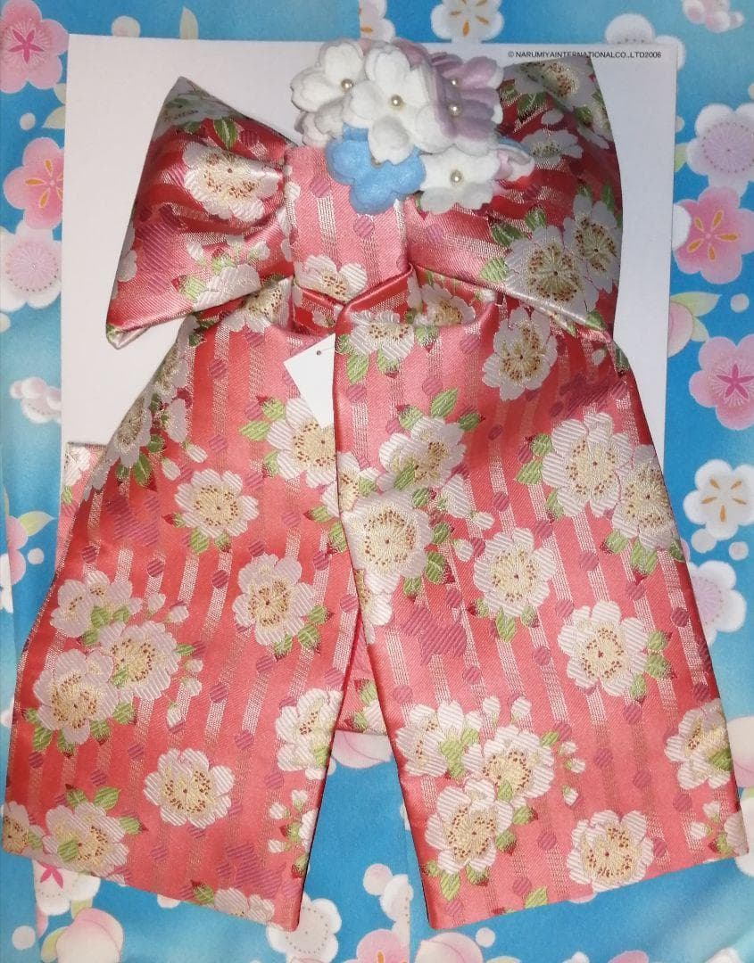ポンポネット ブランド 7歳着物用.作り帯.ピンク地 桜柄.七五三.お正月