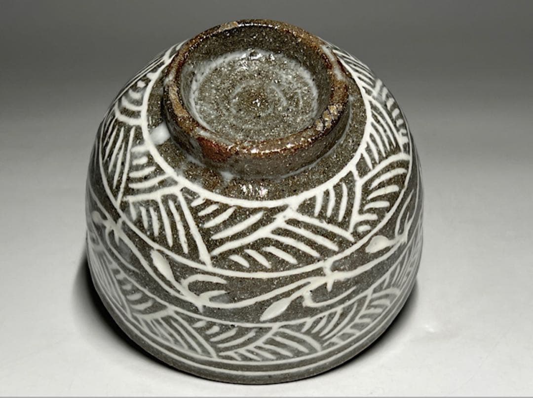 副田螺山作 　茶道具　作家物　陶磁器　灰色、ホワイト幾何学模様　茶碗