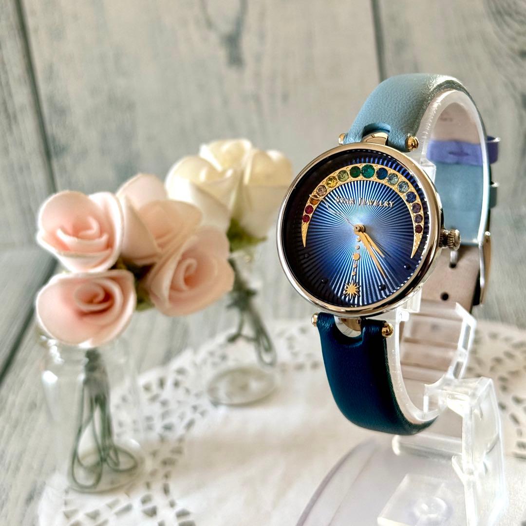 【希少】STAR JEWELRY 腕時計 クリスタルガラスウォッチ 青ベルト