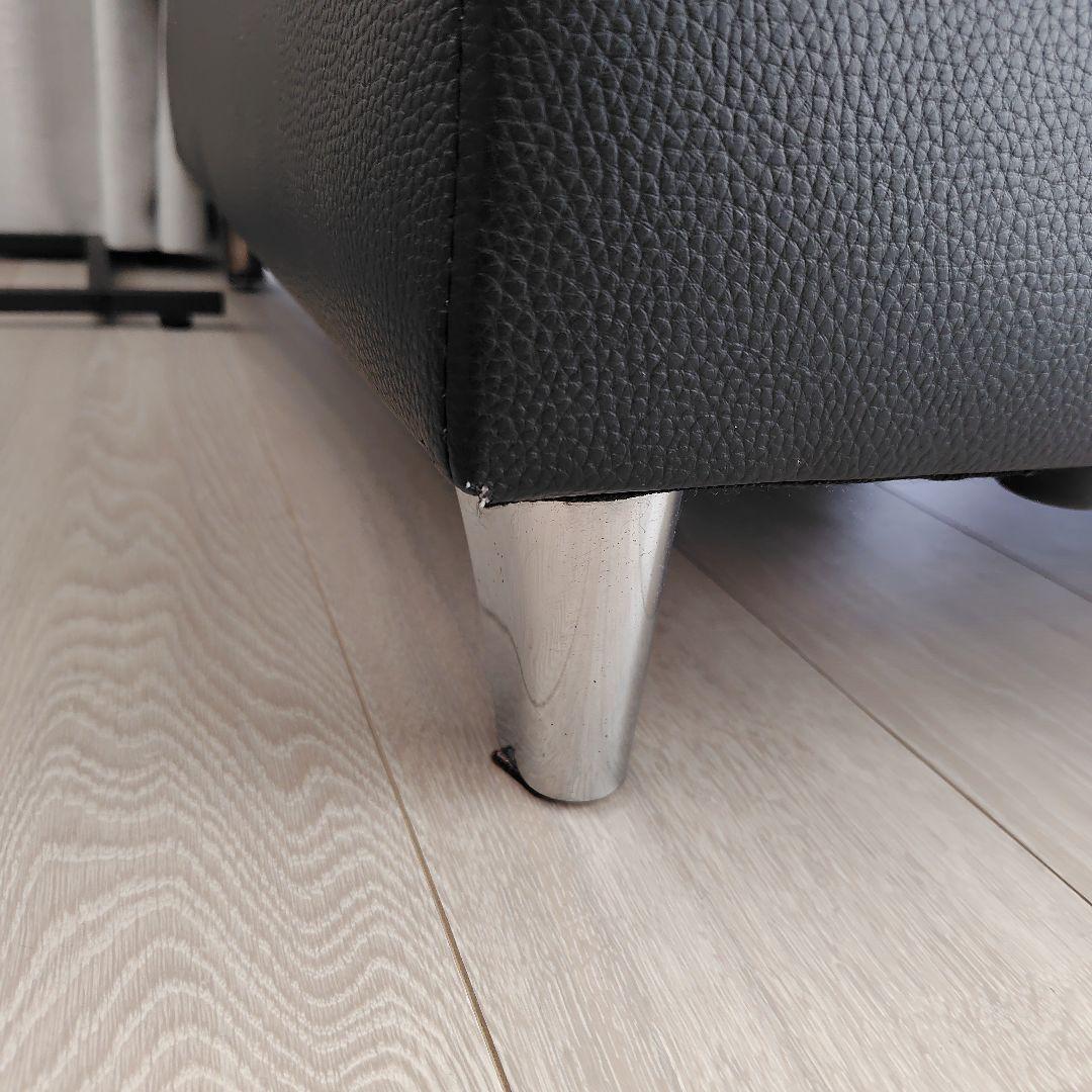 【直接引取】黒　牛本革　合成皮革 3人掛けカウチソファ　ヘッドレスト付