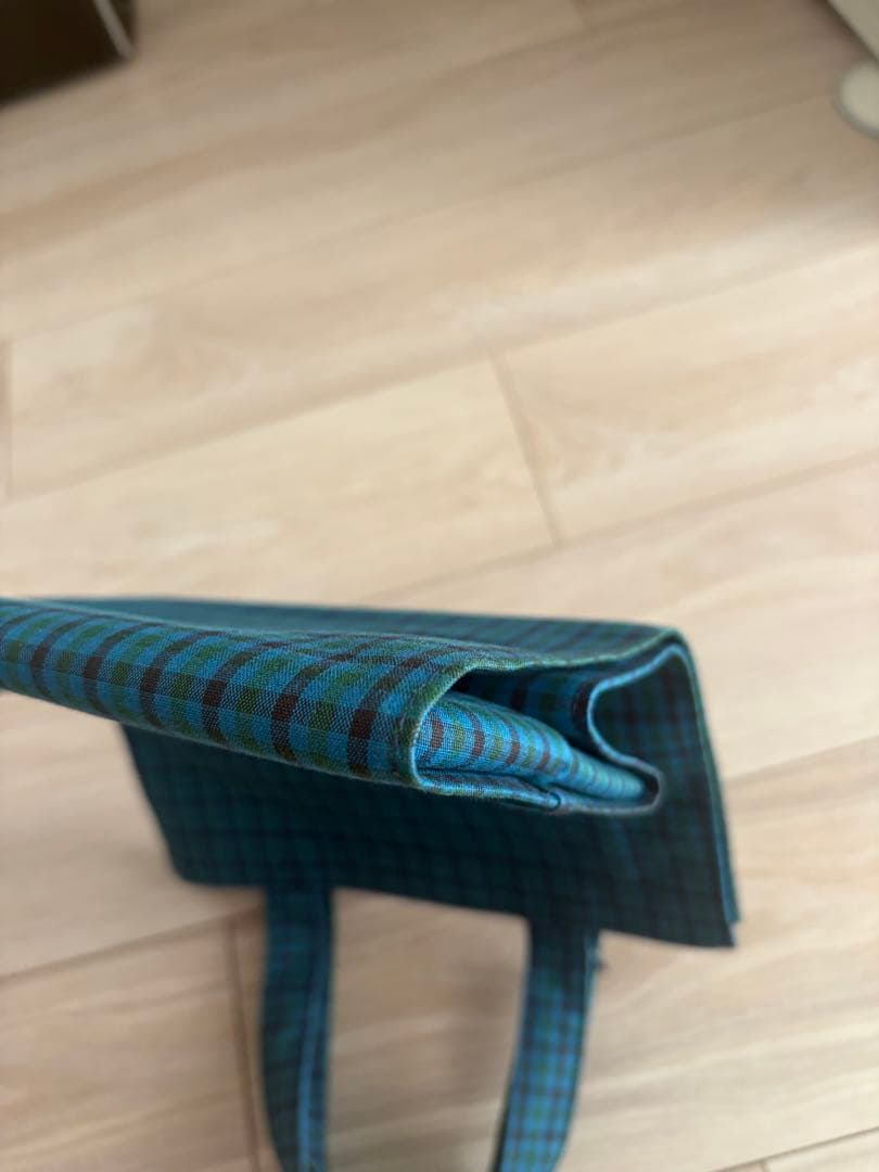 ファミリア 青チェック トートバッグ