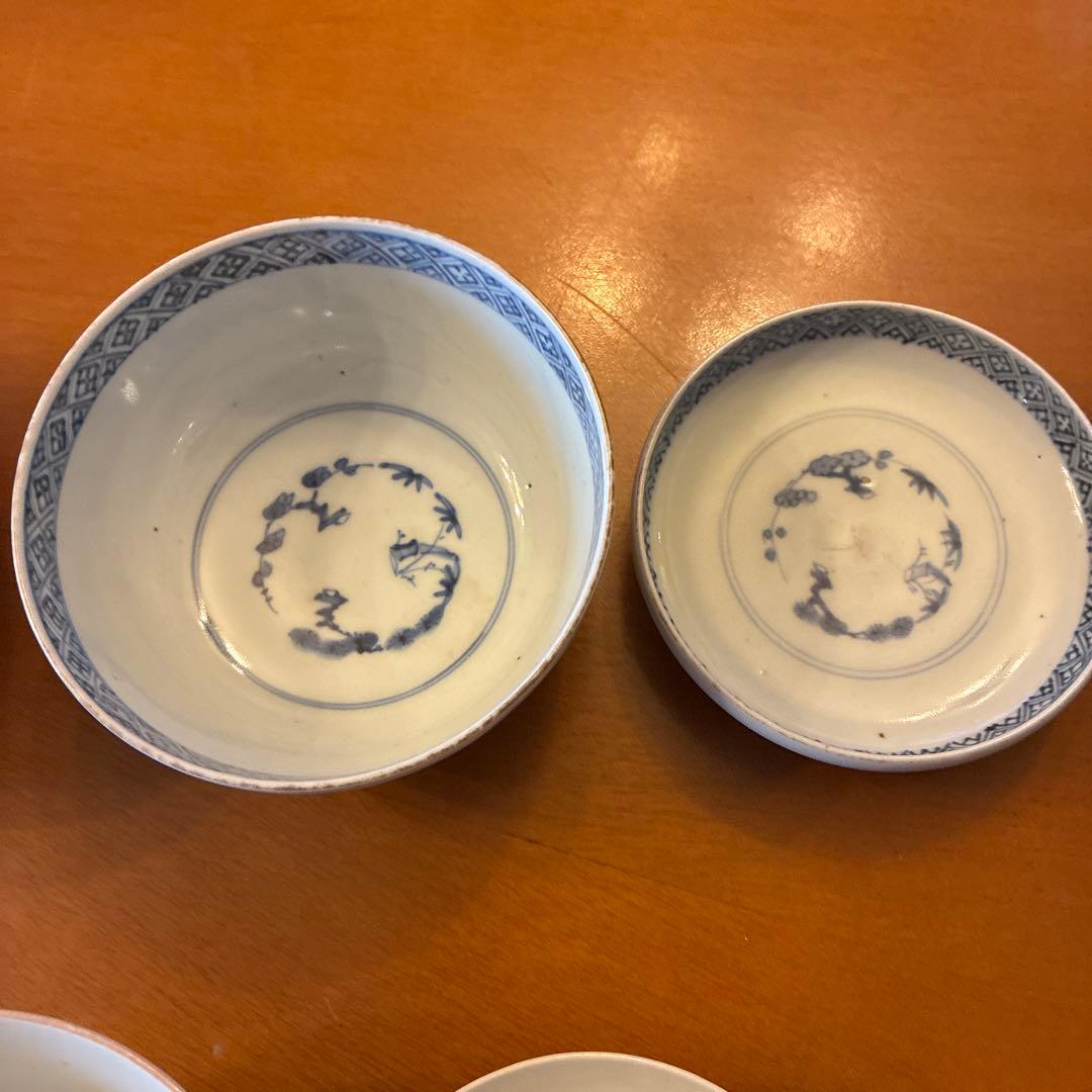 古伊万里　蓋付茶碗　4客