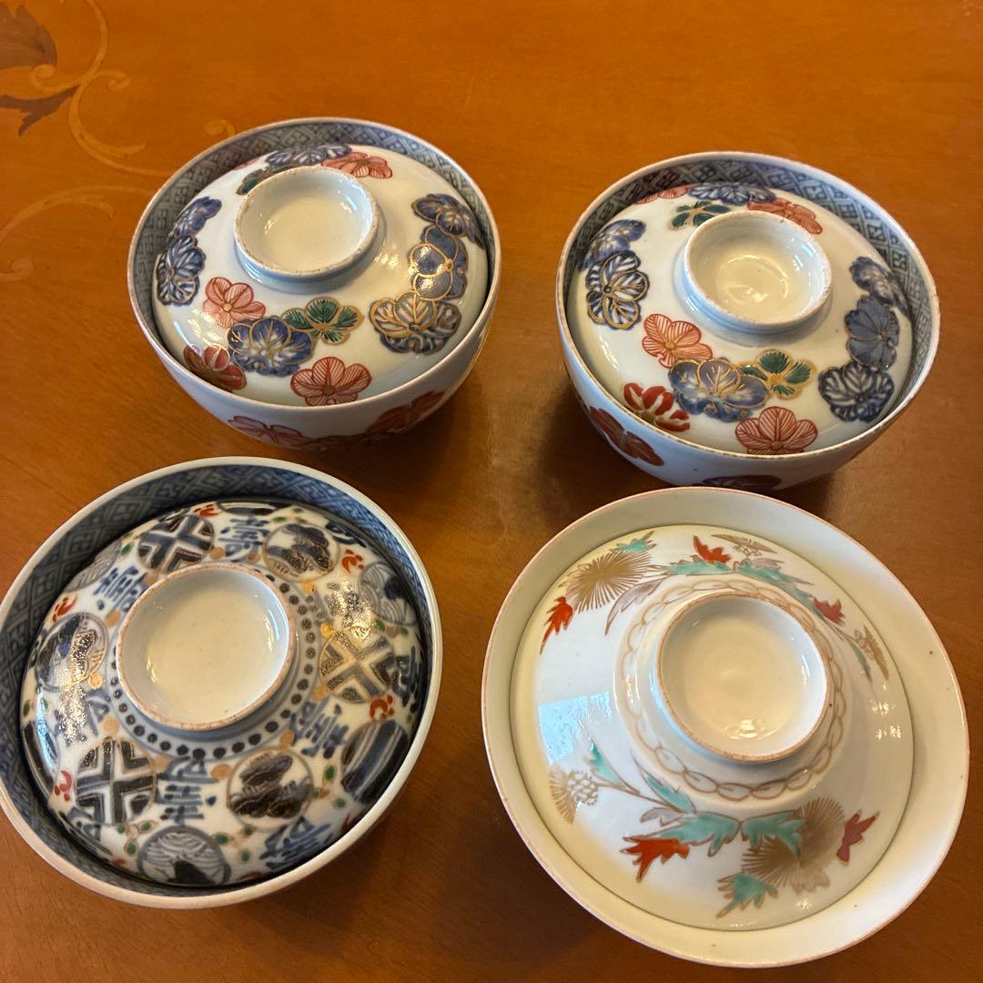 古伊万里　蓋付茶碗　4客