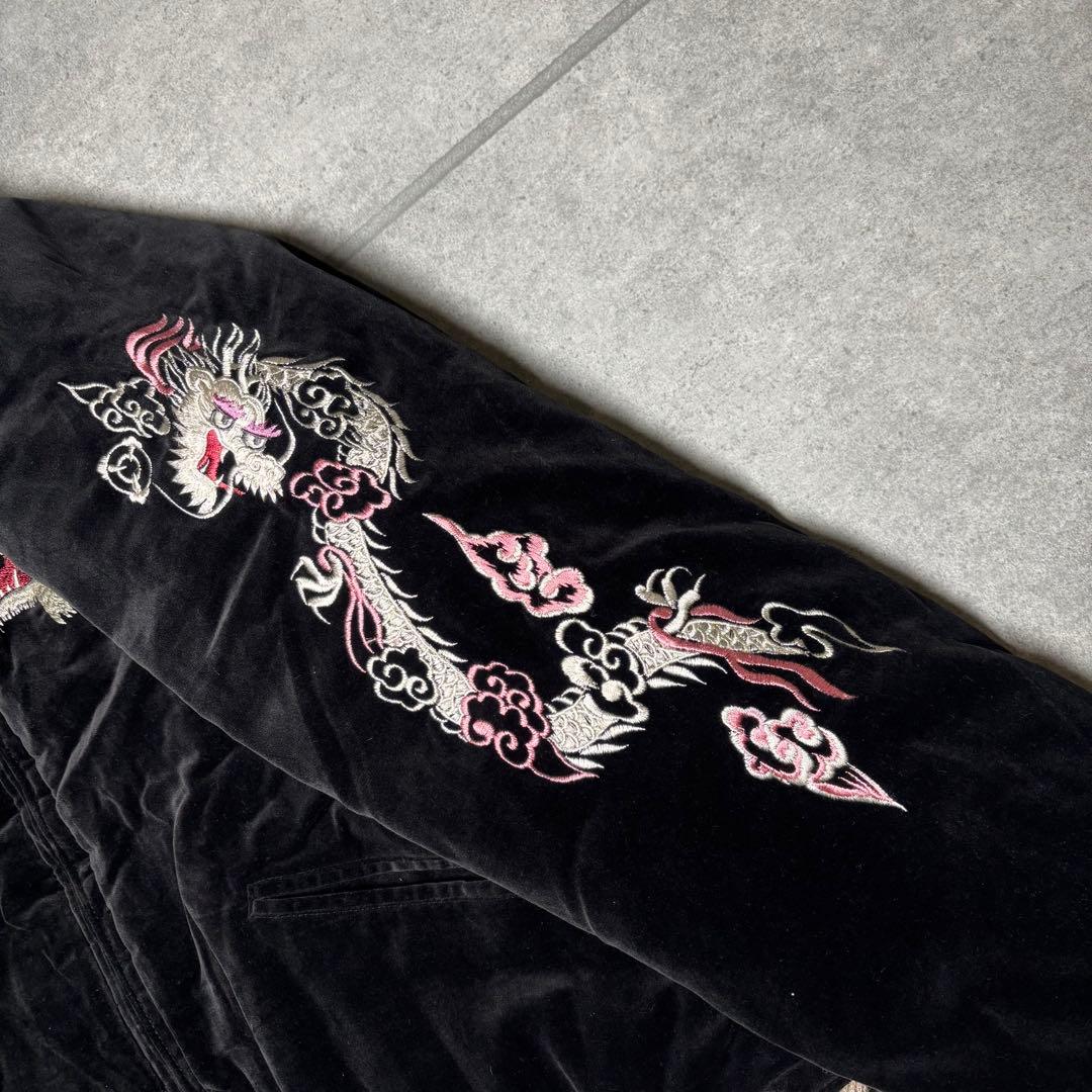 スカジャン　スーベニア　リバーシブル　90s　ベロア　白虎　鷲　迷彩　全面刺繍