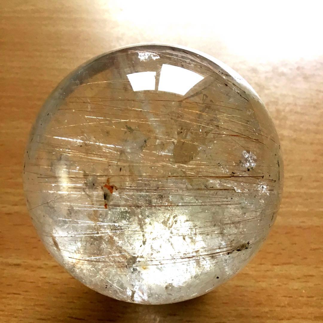 大きめルチルクォーツ丸玉　スフィア原石　天然針水晶　パワーストーン　置物