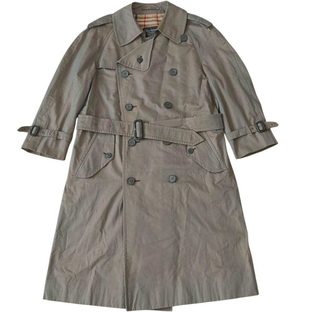 70年代バーバリー　トレンチコート　ダブル　玉虫色　ノバチェック　ベルト　S相当