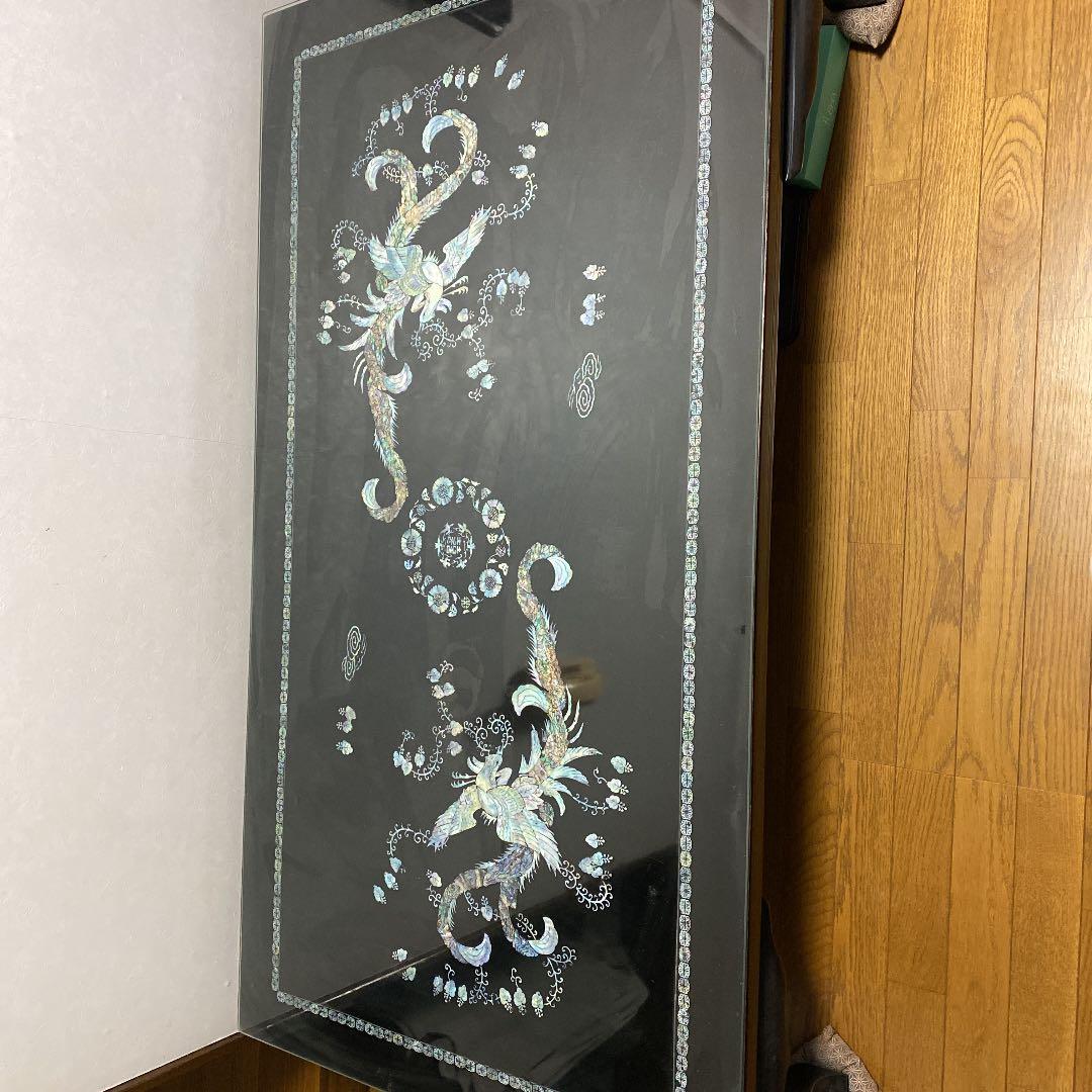 黒漆螺鈿テーブル　鳳凰紋　中古　韓国製