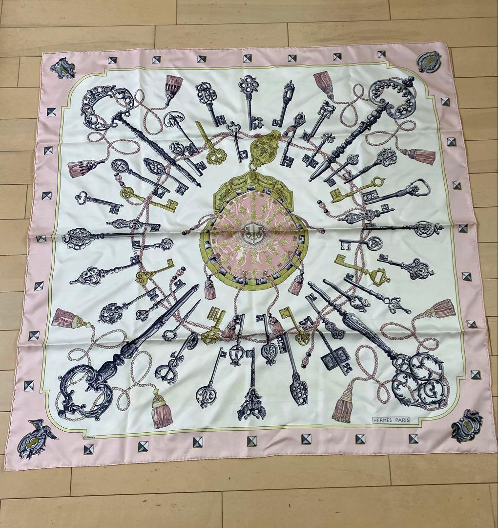 極美品 エルメス カレ90 les cles key 大判 スカーフ