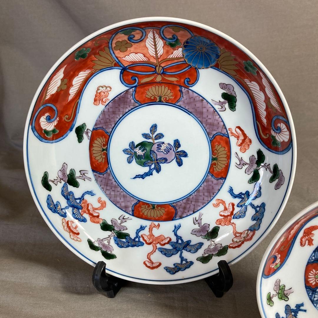 【源右衛門】古伊万里の伝統　日本銘窯　源右衛門作　古伊万里松絵　小皿と中皿各一枚