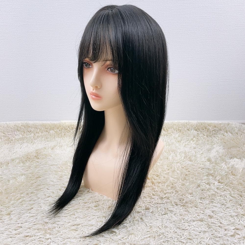 人毛100% フルウィッグ 医療用 ロングストレート 黒髪 ブラック 60cm