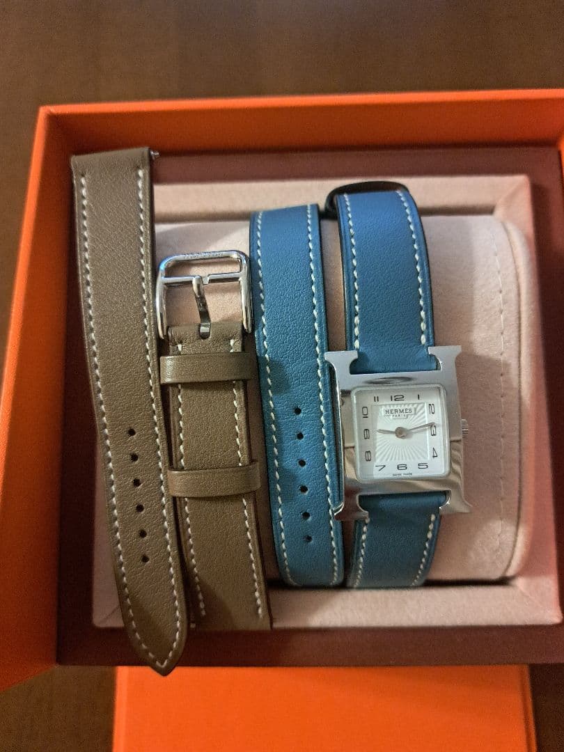 エルメス Hウオッチ　PM　ドゥブルトゥール 替えベルト付き