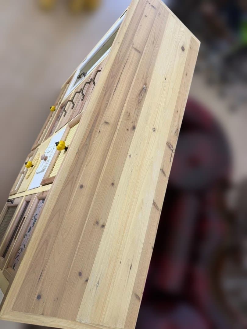 カントリー　キャビネット　リビングボード　レトロ　棚　イエロー　引出　ラック　黄