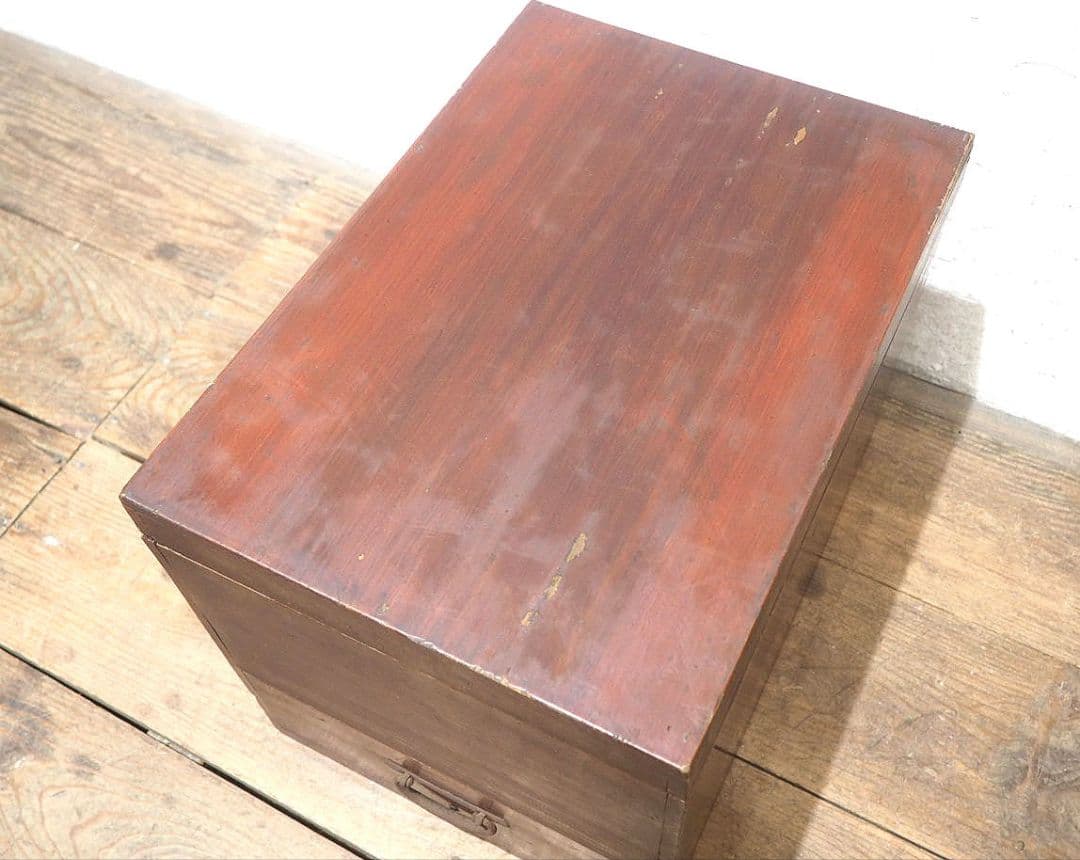 1358 蓋付のレトロな木箱　収納棚　引き出し　ケース　古家具　アンティーク