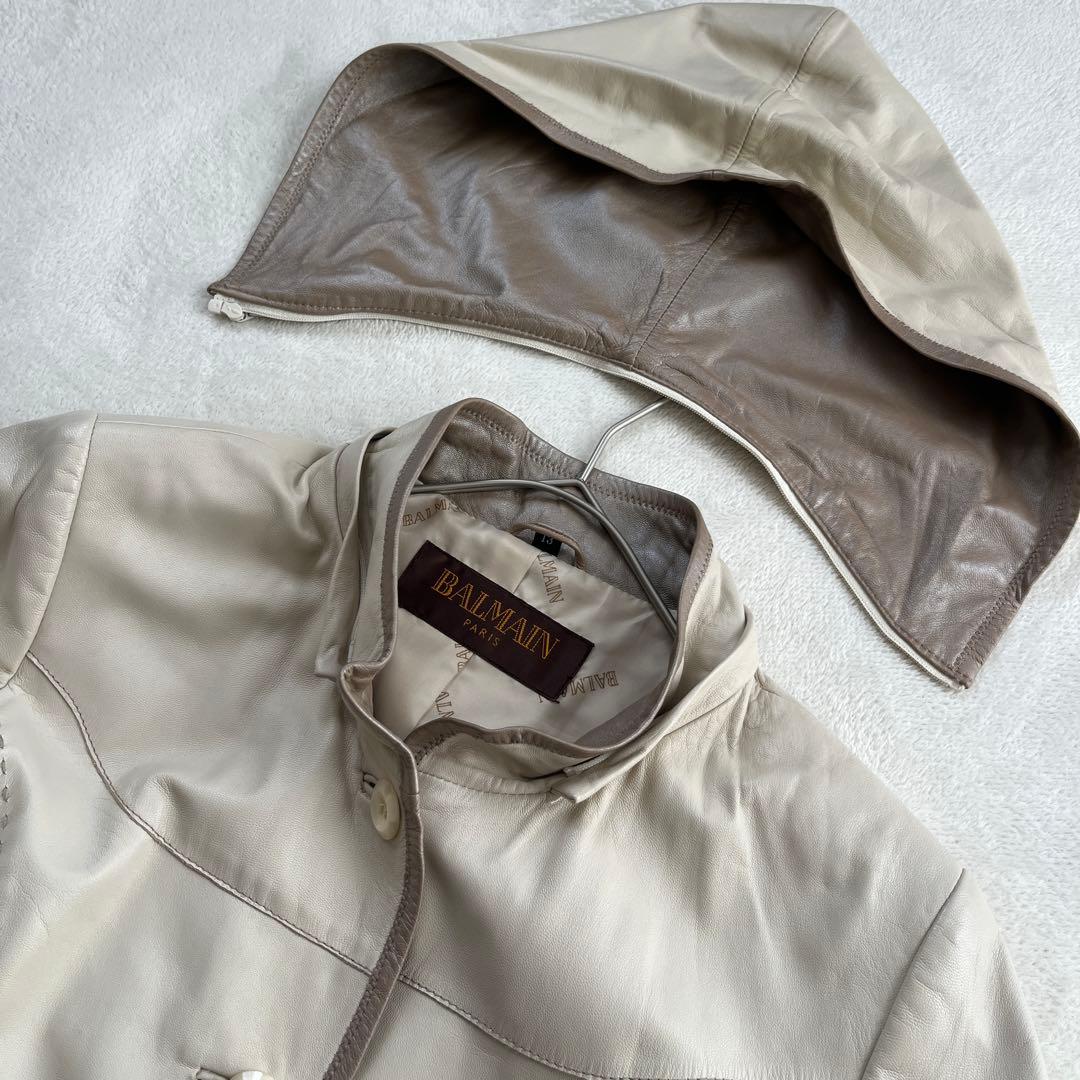 ★バルマン　パリス　2way レザーコート フーディ　ラムレザー