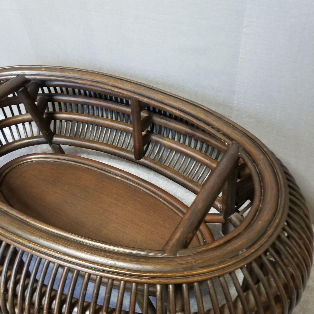 ラタン ガラス ローテーブル センターテーブル 楕円