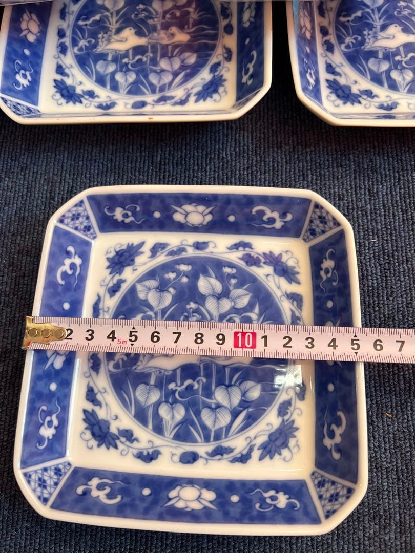 978 深川製磁　時代物　角皿セット 染付オシドリ  13客　古美術品　未使用