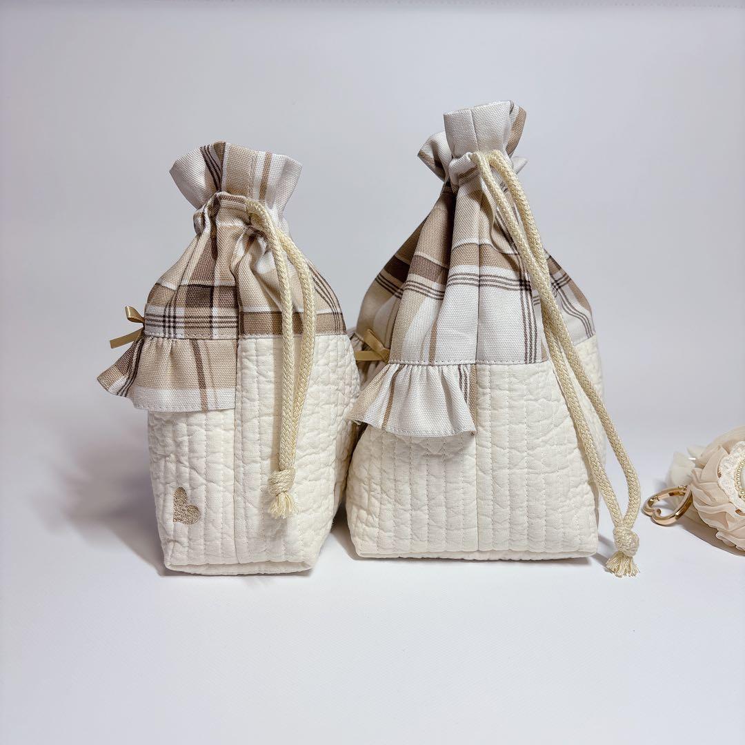 みむむ様　ハート　ヌビ　　刺繍生地　レッスンバッグ　上履き袋　コップ袋　お弁当袋