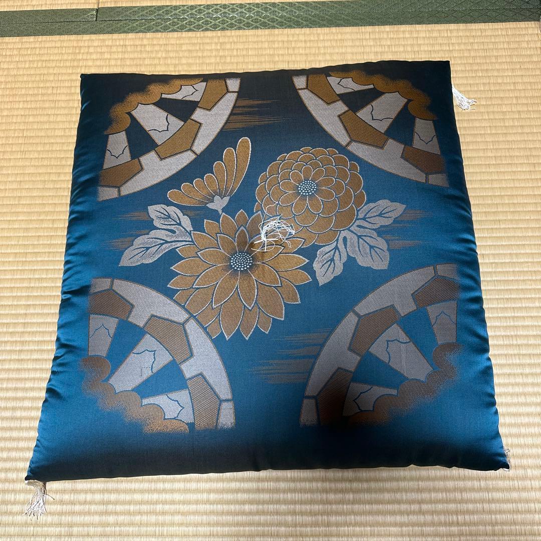 婚礼用 来客用座布団 ダークブルー ゴールド 絹 シルク 5枚セット