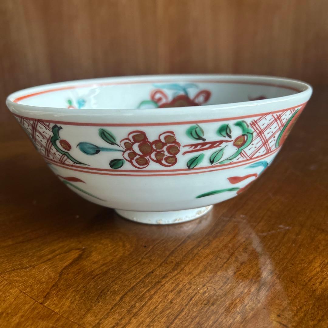 120◆九谷焼　呉須赤絵　中鉢　花鳥画　赤絵鉢18cm