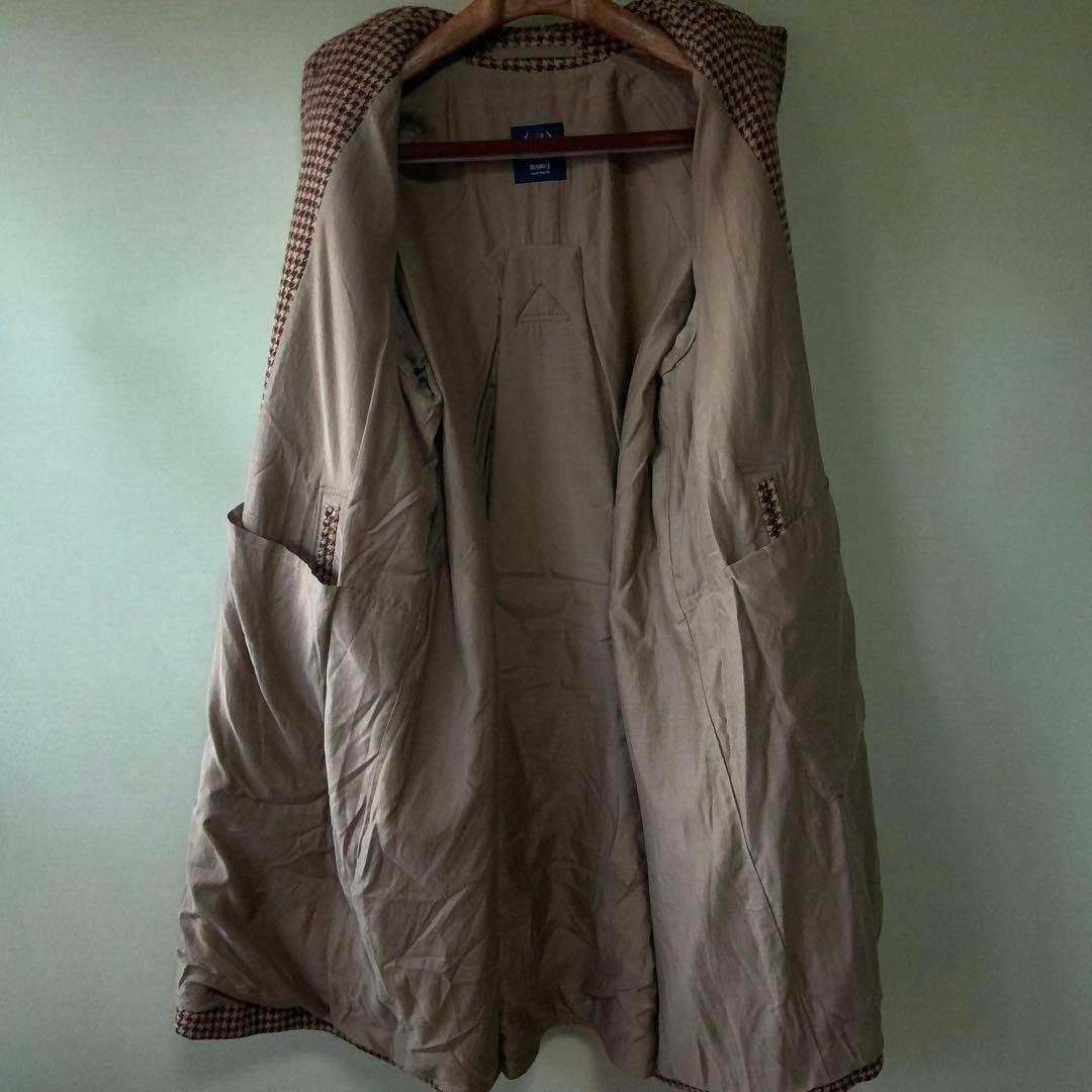 BEAMS F HARRIS TWEEDハウンドトゥース ラグランスリーブコート