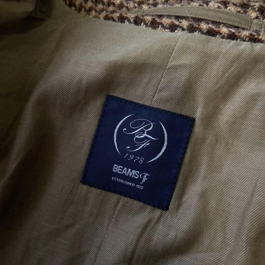 BEAMS F HARRIS TWEEDハウンドトゥース ラグランスリーブコート