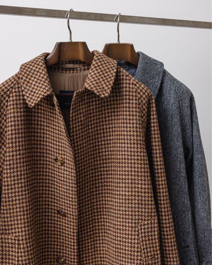 BEAMS F HARRIS TWEEDハウンドトゥース ラグランスリーブコート