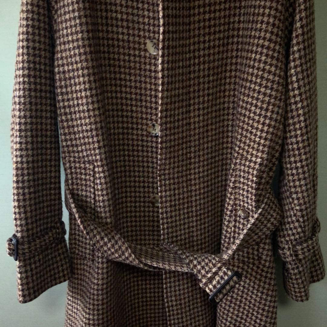 BEAMS F HARRIS TWEEDハウンドトゥース ラグランスリーブコート