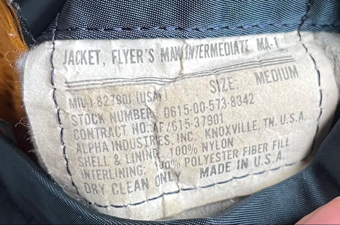 alpha MA-1 （83年製）　MIL-J-8279D USAF実物