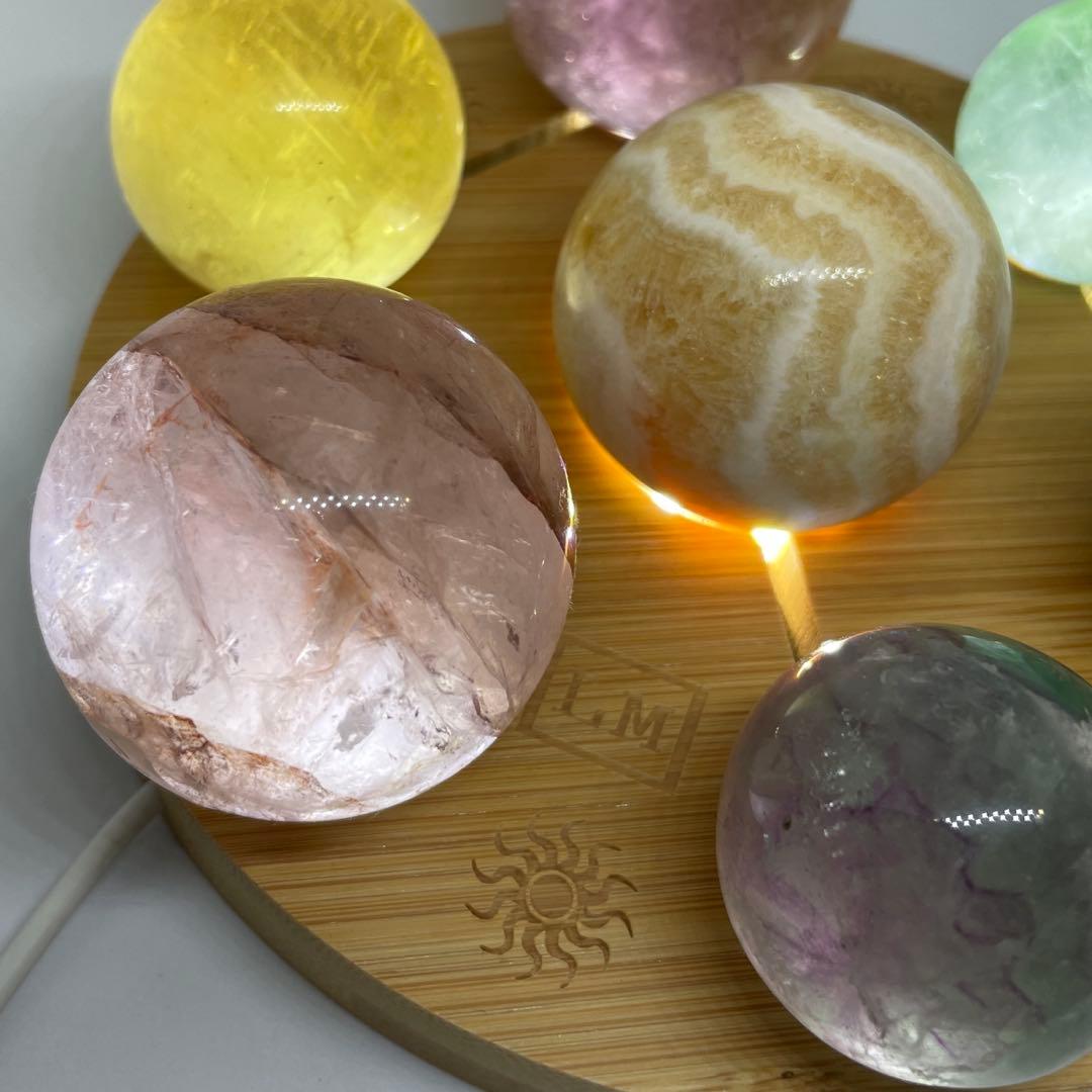 天然石スフィア 7個セット (ライト台座付き)