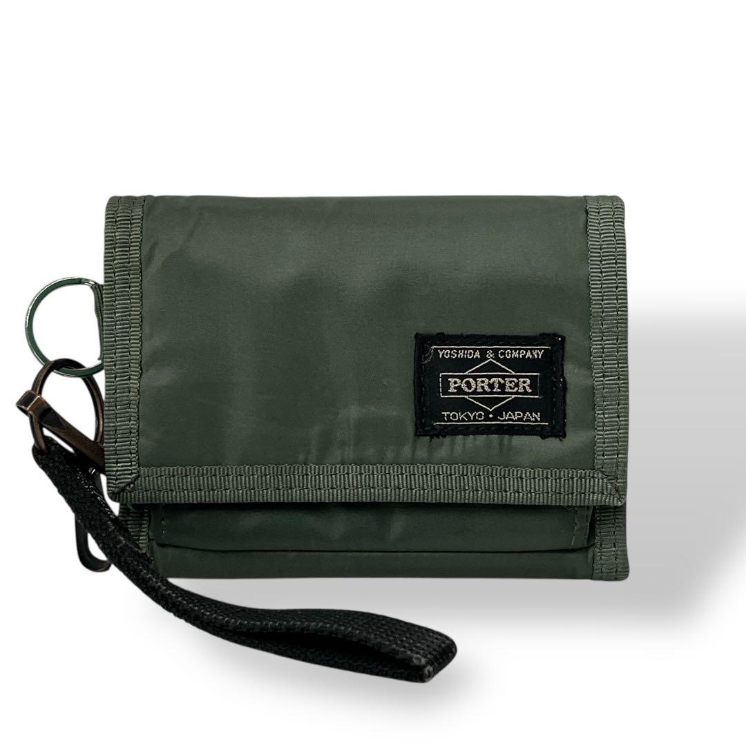 PORTER ポーター　三つ折り財布　カプセル　ロゴ　モスグリーン　ナイロン