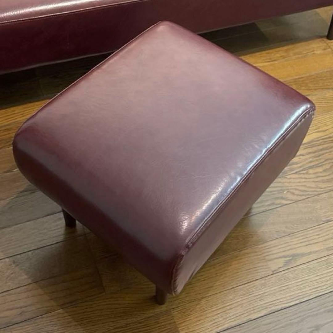 ビンテージ風　オットマン　合皮レザー　ボルドーカラー